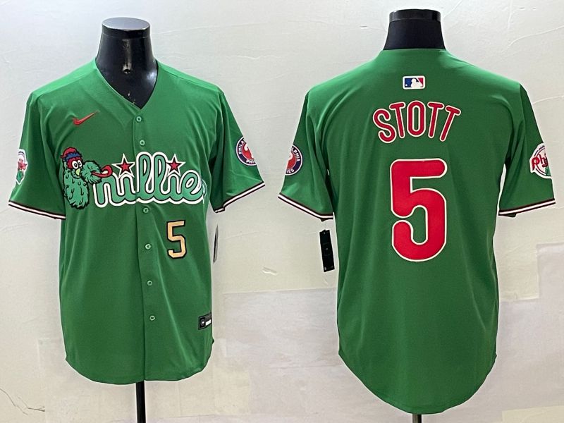 Men Philadelphia Phillies #5 Stott Green Three generations Joint Name Game 2025 Nike MLB Jersey style 4->philadelphia phillies->MLB Jersey